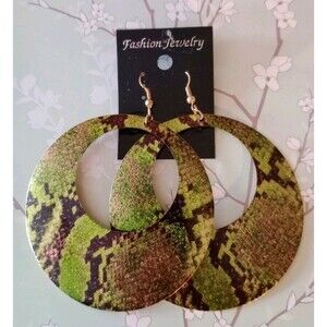 Boho Snakeskin Print Earrings Women's Fashion Jewelry Green Black Gold Beauty